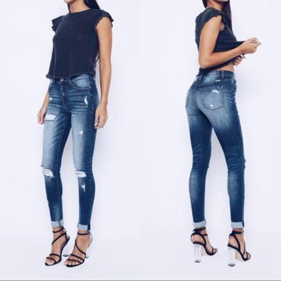 1 LEFT‼️ Dark Wash Destructive Skinnies - Picture 2 of 7